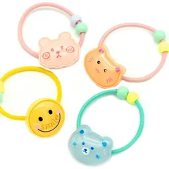 ヘアゴム ビーズ付き 動物 アニマル 4個セット 手作り おしゃれ 可愛い 子供 キッズ ハンドメイド h-1305