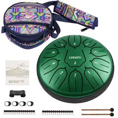 Color: Green Tongue Drum, Slit Drum, 11 Notes, 6-inch, with Storage Bag, Musical Instrument, Percussion, Yoga, Meditation, Zen, Prayer, Music Sheet Included (Green)