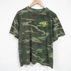 XL/古着 半袖 ビンテージ Tシャツ メンズ 90s ミリタリー USMC ウッドランドカモ コットン クルーネック 緑他 グリーン 迷彩 25jun30 中古