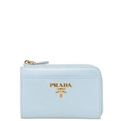 プラダ サフィアーノ L字ファスナー コンパクトウォレット 三つ折り財布 ベビーブルー レザー レディース PRADA【228-21304】