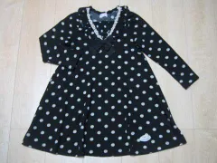 メゾピアノ mezzo piano アウトレット 子供服 女の子 長袖 チュニック 130cm ★3 黒 白 ドット ニット風素材 リボン フリル ガールズ 女児 キッズ 【中古】 ユーズド リサイクル 古着