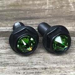黒ステンレス＆緑クリスタルガラス 高耐久性 スワロフスキー ナンバーボルト 2本