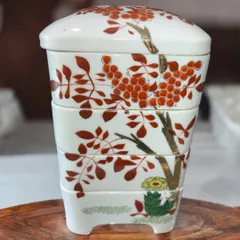 陶器四段重 松月銘 昭和レトロ 直径14.5cm 高さ 23.5cm 骨董