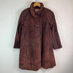 vintage ヴィンテージ ロングコート レザーコート 総柄 スタンドカラー ボルドー Sサイズ レディース 古着 カジュアル