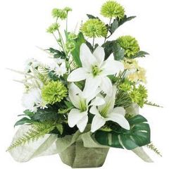 光触媒】枯れないお供え花 百合のフラワーアレンジ 仏花 初盆 サロン