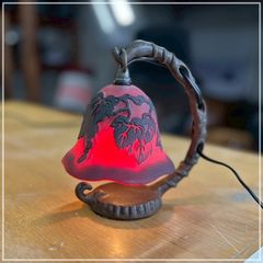 昭和レトロ レッド 葡萄柄 テーブルランプ 高さ17cm アンティーク風 ミニ電笠 照明 ライト 吊り下げタイプ モダン オシャレ【CA0602-2】