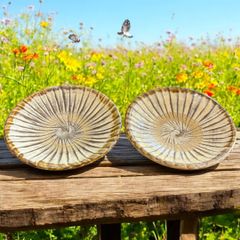 2客セット 小鹿田焼 4寸皿 刷毛目 濃白 小皿 工芸品 骨董 蔵出し 美品