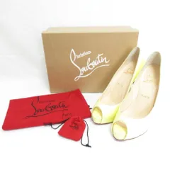 美品 Christian Louboutin クリスチャンルブタン VENDOME 120 ヴァンドーム パテント オープントゥ パンプス 38 約25.0cm イエロー レディース 古着 中古 USED