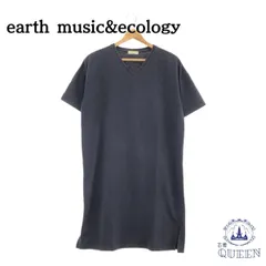 ☆美品☆ earth music&ecology アースミュージックアンドエコロジー トップス チュニック 半袖 Vネック シンプル レディース ネイビー Free 901-2127 送料無料