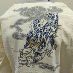 鯉口（こいくち）ダボシャツ　背中に青竜プリント　3L　festival clothes   　　オフ白