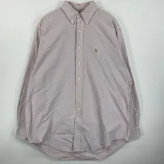 古着 90's/90年代 ラルフローレン RALPH LAUREN 長袖シャツ ボタンダウン ワンポイントロゴ刺繍 オックスフォード L  ピンク系 ストライプ メンズ