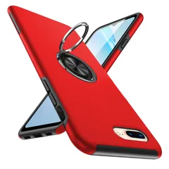 【在庫処分】iPhone8 plus ケースiPhone7 plus ケースリング 耐衝撃 カバー 薄型 tpu 衝撃吸収 指紋防止TPU+PC材質 車載ホルダー対応 滑り止め 落下防止 リング付き スタンド機能 傷つけ防止 全面保護 一体型 カバー 赤 Q0