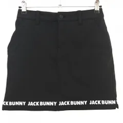 ★特価★【超美品】ジャックバニー スカート 黒×白 裾ロゴプリント ストレッチ 内側インナーパンツ レディース 2(L) ゴルフウェア Jack Bunny