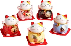 博 招き猫 置物 セット 招き猫の置物 グッズ おしゃれ 雑貨 商売繁盛 福を招く 飾り 縁起物 新築祝い 癒し効果 インテリア 人気 プレゼント ミニチュア 動物 卓上 玄関小物 5個セット