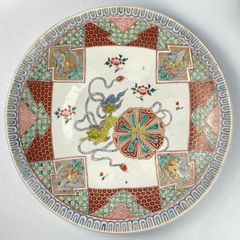 740 錦手　唐獅子　鳳凰　古伊万里　伊万里焼　骨董　アンティーク　尺3寸　大皿
