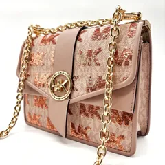 ✨良品✨ Michael Kors マイケルコース ショルダーバッグ トートバッグ ワンショルダーバッグ フラップ チェーン MK柄 総柄 ゴールド金具 レザー 革 PVC ベージュ 肌色 ピンク 桃色 ユニセックス 男女兼用 レディース