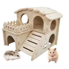 JUSTVEL ハムスター 家 おもちゃ 巣箱 小屋 2階 ハウス 【運動不足の解消に】 ステップ 木製 台 モモンガ シマリス デグー 小動物 遊び場のサムネイル