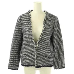 マカフィー MACPHEE トゥモローランド フリンジツイードノーカラージャケット 38 ネイビー ホワイト ブラック /ES ■OS