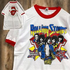 BJKC リンガー Tシャツ ビンテージ 古着 白 赤 ローリングストーンズ Rolling Stones ツアー ライブ バンド リップスアンドタン Lサイズ 2503  2980 p10