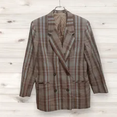 C1142 カジュアルジャケット アウター 上着 (M) チェック 総柄 レギュラーカラー ウール