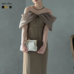 オケージョンドレス ワンピース 結婚式 ドレス パーティードレス フォーマル ロング オフショル Iライン 20代 30代 レディース アッシュブラウン epic day 300102