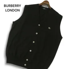 BURBERRY LONDON バーバリー ロンドン 秋冬 ホース刺繍★ ウール100% ニット ベスト Sz.LL メンズ 黒 大きいサイズ