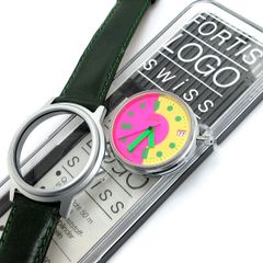 フォルティス ロゴ ポップ ボーイズ デイト 革 緑 ピンク 山吹色文字盤 560.20.132 FORTIS LOGO 婦人 メンズ 箱 保証書 クォーツ