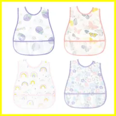 【大人気】軽量 洗いやすいと乾きやすい 汚いにくい スタイ 名前入 離乳食 保育園 ベビー 4枚セット 食事用エプロン [MOMSMENU]