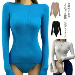 ボディースーツ レディース カットソー リブニット ボディブリファー 長袖 Tシャツ レオタード ラウンドネック トップス タイト スリム 肌着 細身 インナー 伸縮性 ストレッチ ツナギ つなぎ 無#tim25323