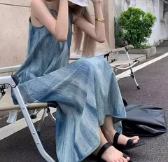 ブルー グラデーション ワンピース ロング キャミワンピ マキシ丈 レディース 夏ワンピ 涼しい 体型カバー きれいめ カジュアル リゾート 海 旅行 [1092]