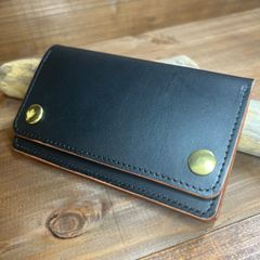 【トラッカーウォレット ミドル】 ブラック 茶芯 本革 ハンドメイド 財布