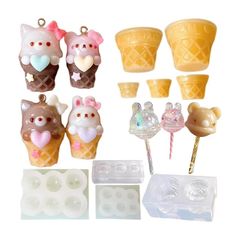 Evergarden シリコンモールド スイーツ 動物 コーン 【動物コーンセット】 ミニチュアスイーツ アイス クリーム シャカシャカ シェイカーモールド レジン アクセサリー キーホルダー シリコン モールド キャンドル アロマストーン 石膏 手作り  0