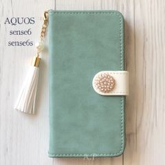 AQUOS sense6/sense6s 手帳型★スエード調 グリーン パール