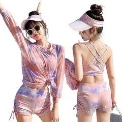 MORY TRADE morytrade レディース 水着 体型カバー タンクトップ ショートパンツ メッシュアウター 3点セット(ピンク,  Free Size)