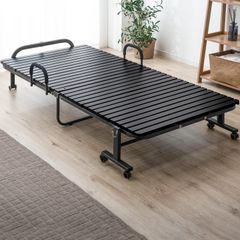 タンスのゲン ベッド シングル 折りたたみベッド すのこ 桐 耐荷重約300kg ベッドフレーム 木製 ヘッドレス 脚付き フレーム ブラック (81280)