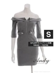 Sグレー [ON2868-GY-2505]　【ANDY/アンディ】 フロントジップ/ バックリボン/ 袖あり/ 七分袖/ オフショル/ タイト/ ミニドレス/ キャバドレス/ ナイトドレス