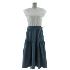 Sense of Place by Urban Research ドッキングティアードワンピース AA35-26B119 フレンチスリーブ ロング丈 ウエストゴム ウエストドローコード 白青系 One