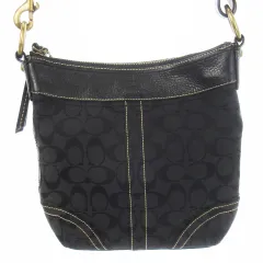 コーチ COACH ショルダーバッグ キャンバス 切替 レザー ステッチ ロゴ シグネチャー チャーム付き 黒 ブラック 10402 /CK16 ■GY18