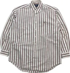 90s ☆ RALPH LAUREN ☆ BLAIRE レッド系 ストライプ ボタンダウン シャツ 長袖 M アメカジ 大人カジュアル 古着 ラルフローレン■FA300