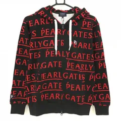【新品】パーリーゲイツ ジップパーカー 黒×レッド ロゴ総柄 ブルゾン レディース 0(S) ゴルフウェア PEARLY GATES