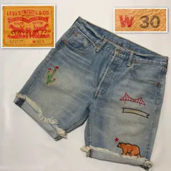 ■美品■Levi's リーバイス　501CT デニム　ハーフパンツ　ダメージ加工　W30 刺繍　ボタンフライ　コットン100% インディゴブルー