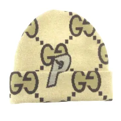 グッチ GUCCI 美品 × PALACE ラージ GG―P ビーニー オーバーサイズ 718418 Mサイズ ベージュ ■U90のサムネイル
