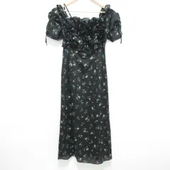 美品 24SS SNIDEL スナイデル ボリュームラッフルフリルプリントワンピース オフショル ロングドレス SWFO241083 サイズ1 ブラック系 レディース 古着 中古 USED