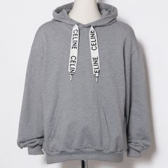 【美品】 CELINE セリーヌ ロゴドローコード プルオーバー パーカー フーディー L グレー メンズ　【MY012】