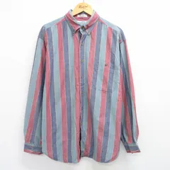 XL/古着 長袖 シャツ メンズ 00s ロング丈 コットン ボタンダウン 緑系他 グリーン ストライプ 25jun19 中古 トップス