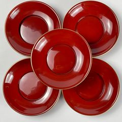 512 朱塗り　木製本漆塗　漆器　骨董　アンティーク　茶托　蒸し台　5枚セット
