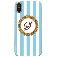 【新品未使用】AQUOS R6 SH-51B クリア ハードケース ( ストライプブルー イニシャルS ) ボーダー ストライプ イニシャル cl-initial1-sh51b-ca034_f_s