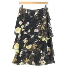 【美品！】インゲボルグ★段々重ねフリル風 フレアスカート サイズM ブラック系 花柄♪ z12936