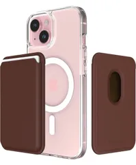 ★Sinjimoru Magsafe対応 ヴィーガンレザーカードウォレット、強力磁力 3枚収納 カード収納可能 固定クリップ内蔵 背面マグネットカードホルダー iPhone 17/16/15/14/13/12 マグネットカードポケット。M-Viica ブラウン