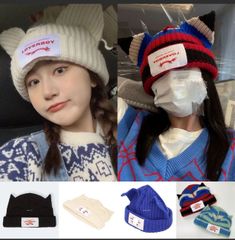 即日発送 新品！LOVERBOY ラバーボーイ ビーニー ブラック ホワイト ニット帽　ねこ耳　韓国